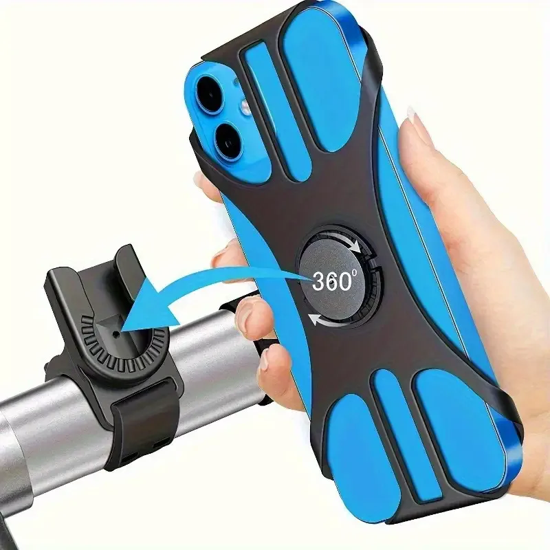 

Bicycle Phone Mount for 4–7-inch Phones – 360° Rotatable, Shock-Absorbing, Non-Slip Grip, Durable Black ABS GPS Mount