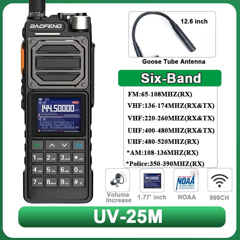 UV-25M Baofeng Tactical Walkie Talkie 50KM BF-X5 Pro Tipo de Alta Capacidade USB C 220-260mhz FM AM NOAA UV-25 Rádio Militar em Dois Sentidos