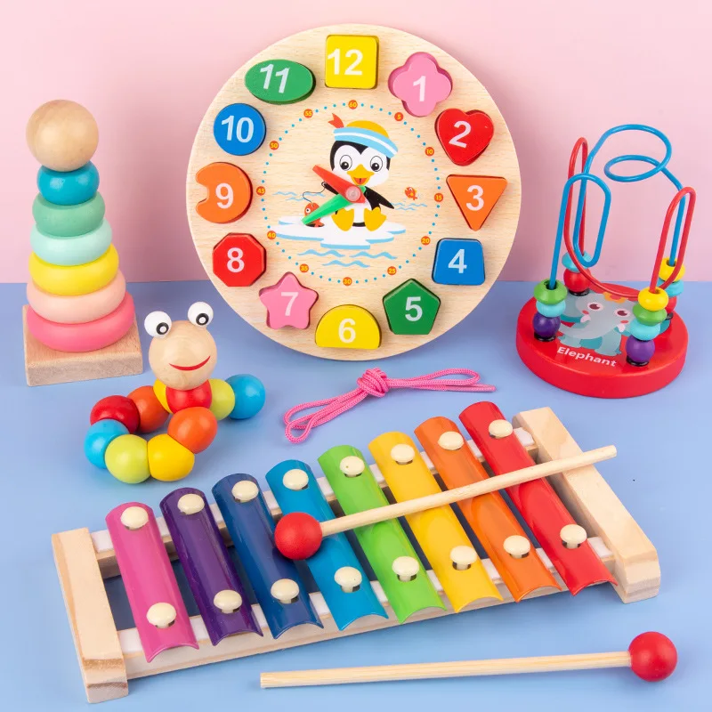 Montessori Wooden Toys for Babies 1 2 3 Years Boy Girl Gift Baby Development Games Wood Puzzle for Kids Educational Learning Toy