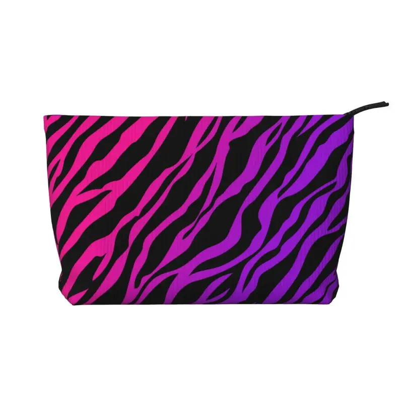 Pink Purple and Black Zebra Print Toiletry Bag Corduroy Cosmetic Makeup Organizer Women Portable Beauty Storage Dopp Kit Box