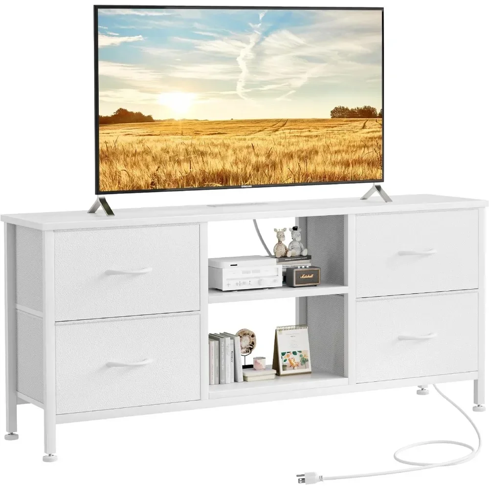 Dresser TV Stand, Wide Dressers & Chests of Drawers with Charging Station & 4 Drawers Storage for 50 Inch TV