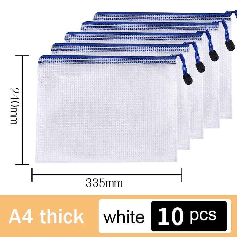 10pcs A4/A5/A6 Mesh Zipper Pouch Document Bag Waterproof Zip File Folders School Office Supplies Pencil Case Storage Bags