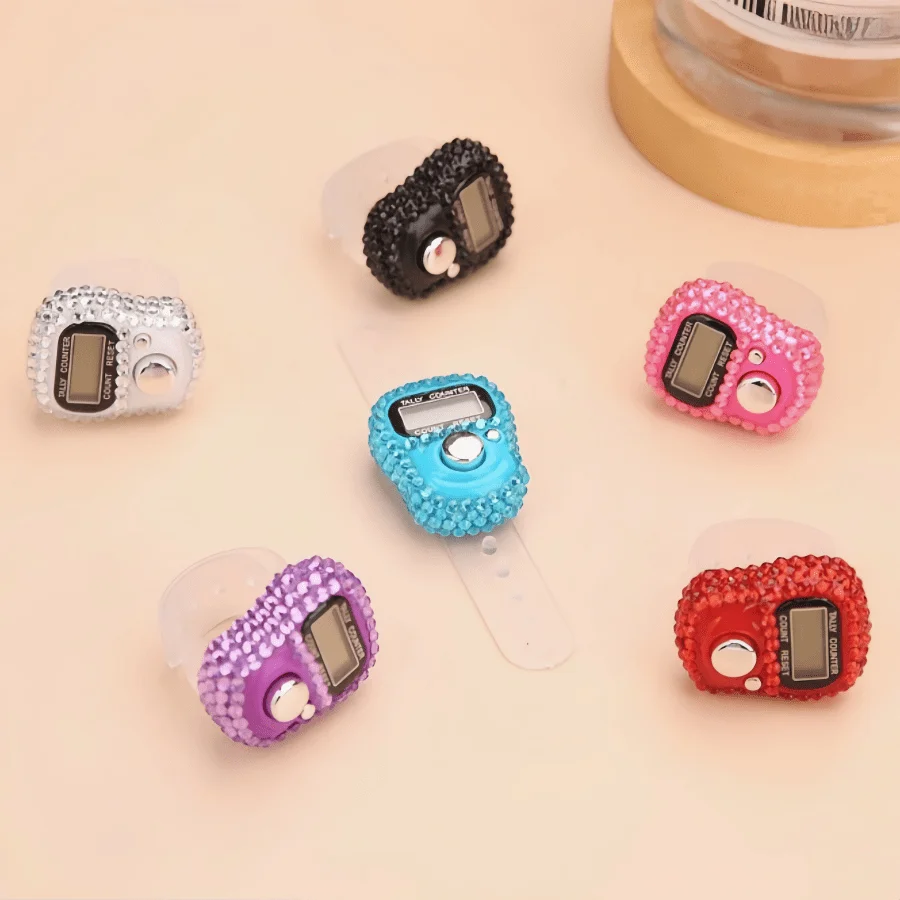 3Pcs Mini Rhinestone Finger Tally Counter, Portable Manual Click Counter for Prayer Inventory Sports