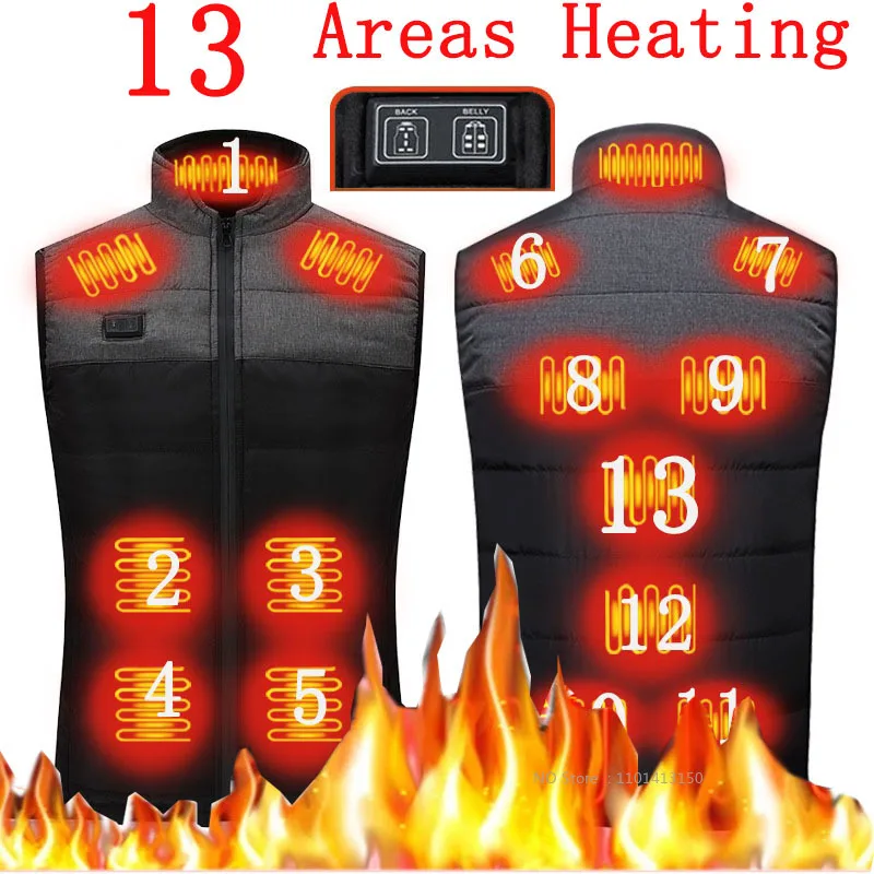 

13 Areas Heated Jacket Fashion Men Women Coat Intelligent USB Electric Heating Thermal Warm Clothes Winter Heated Vest Plussize