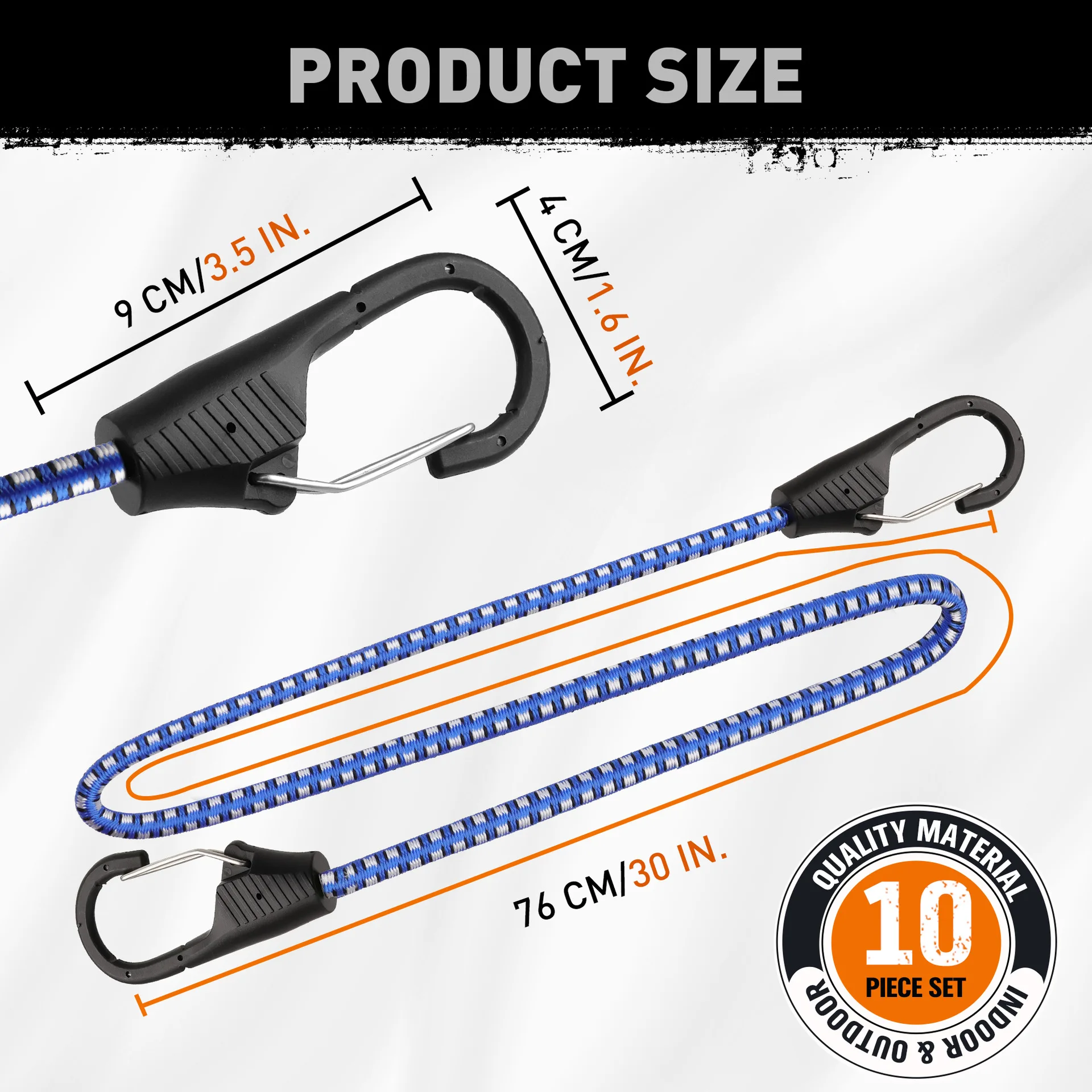 10Pcs Bungee Cords with Carabiner Hooks, 30 Inch Blue Heavy Duty Elastic Shock Cord Straps for Luggage Camping Cargo Securing
