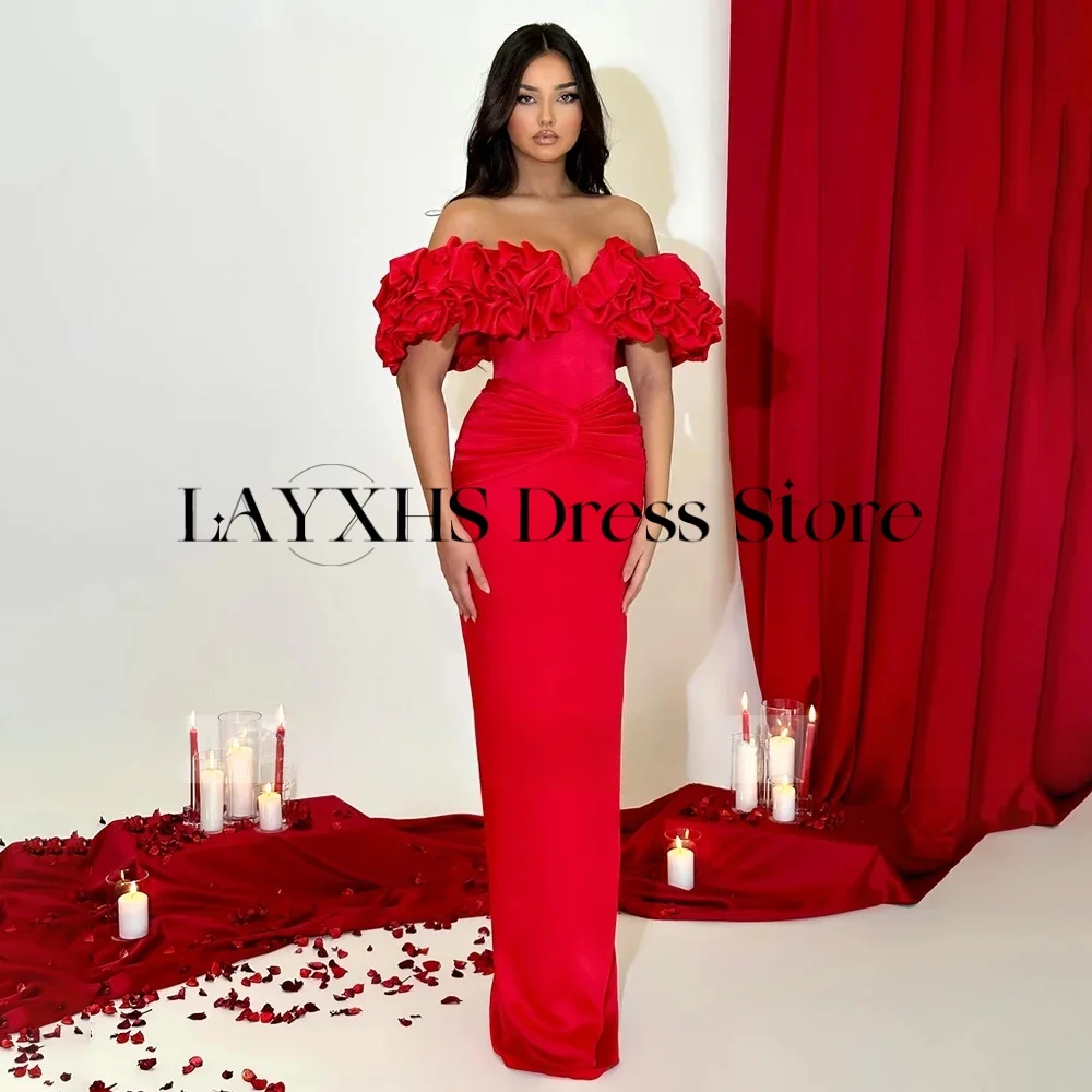 LAYXHS Foraml Uit de schouder Avondjurken Zeemeermin Ruffle Lace Up Party Prom Jassen Aangepaste robes de soirée
