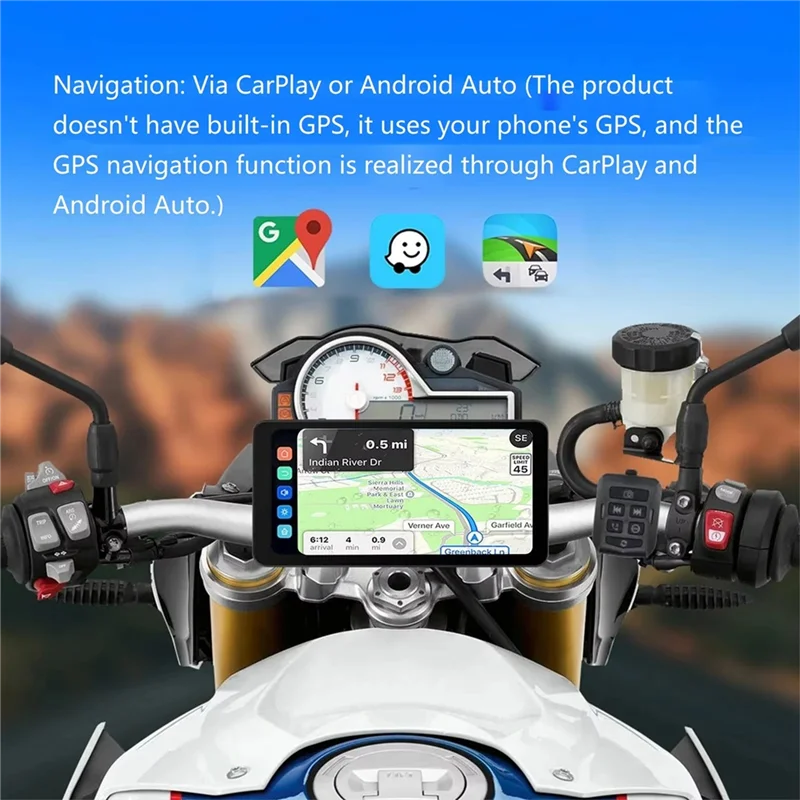 

6,25-дюймовый мотоциклетный видеорегистратор, беспроводной Carplay для Android, авто, GPS-навигатор, Bluetooth, водонепроницаемый сенсорный экран