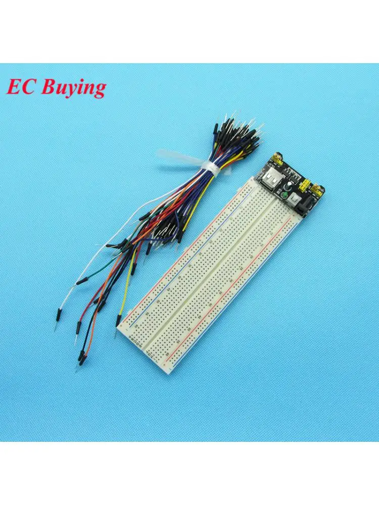 Płyta chlebowa MB102 moduł zasilania 3.3V/5V + MB-102 prototyp bez lutowania 830 zestaw do tworzenia płytek prototypowych + 65 elastycznych przewody połączeniowe — zdjęcie 2