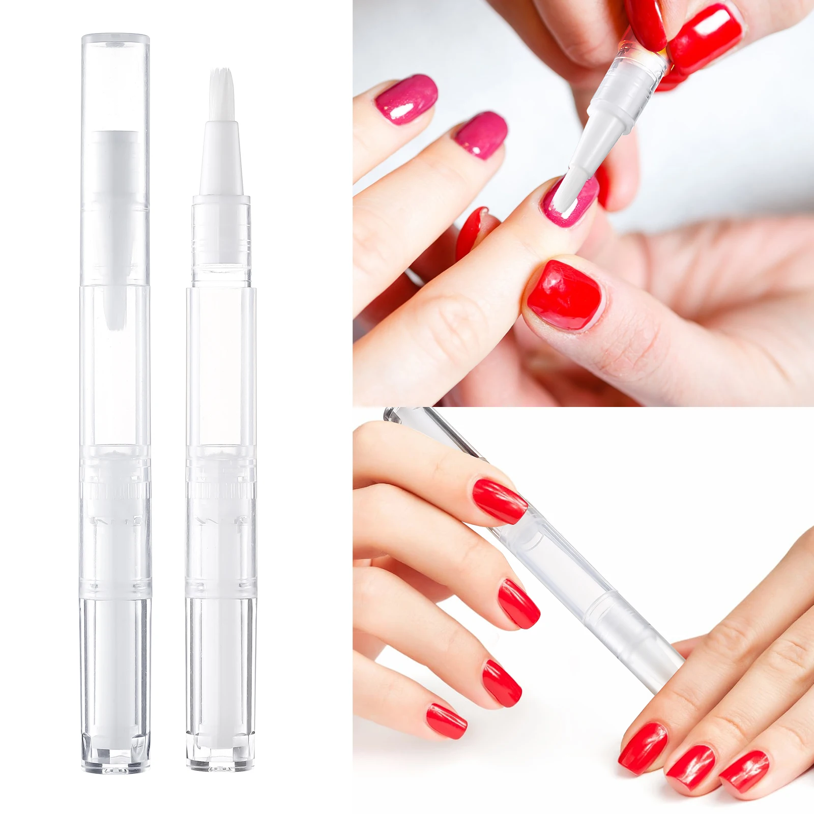 10Pcs Transparent Empty Nail Oil Pen Brush Tip Lip Gloss Applicators Eyelash Growth Liquid Tube White 3ml Lightweight