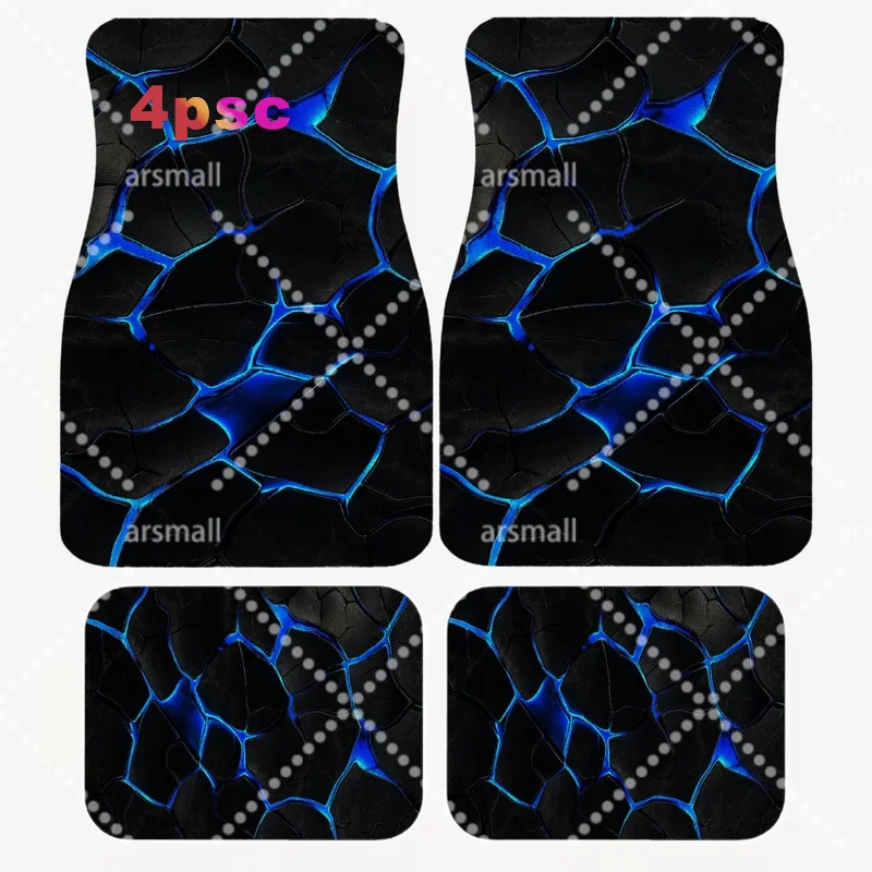Blue Cracked Pattern Car Floor Mats Made Of Crystal Velvet Material, A Four-Piece Set Including A Trunk Mat, Travel Additions, F