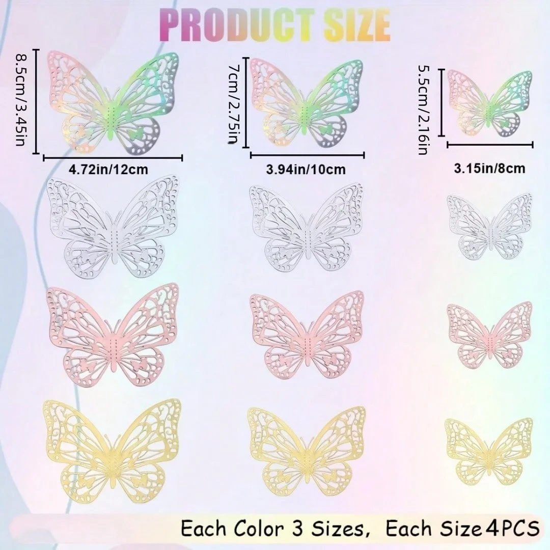 12/24PCS 3D Butterfly Decorations, Realistic Butterfly Stickers, Suitable for Home Living Room Room Decor, Wall