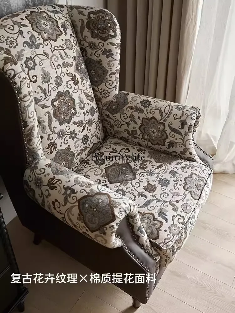 LD6American Retro Wingback كرسي غرفة معيشة فردية أريكة قماش خشب متين أريكة غرفة النوم