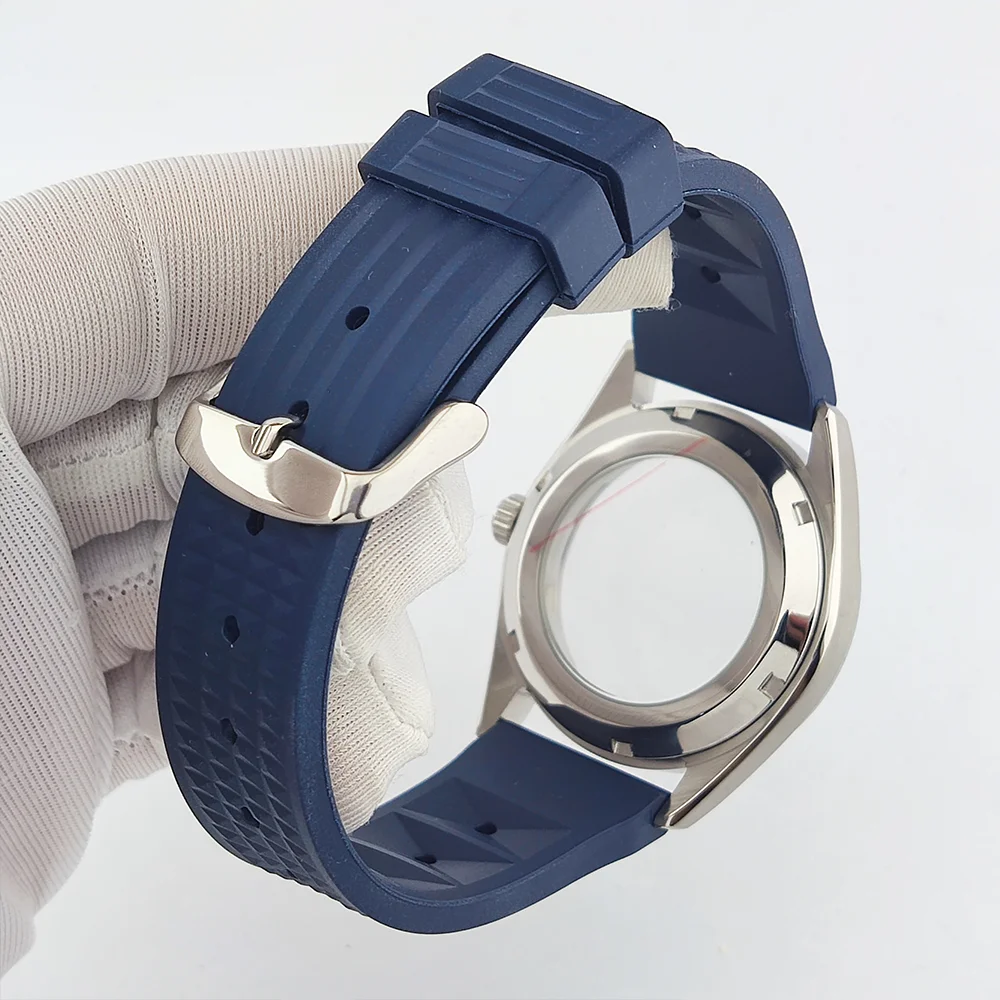 Custodia da 39 mm Custodia NH35 Custodia impermeabile in vetro zaffiro piatto Custodia con cinturino in caucciù Custodia da uomo di lusso adatta per custodia da 31 mm Custodia per orologio NH35