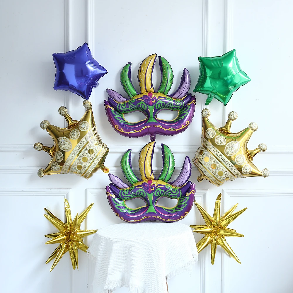 

Carnival Fat Tuesday Party Decor Mardi Gras Mask Crown Exploding Star Foil Balloon Set New Orleans Masqueradeb Birthday Supplies