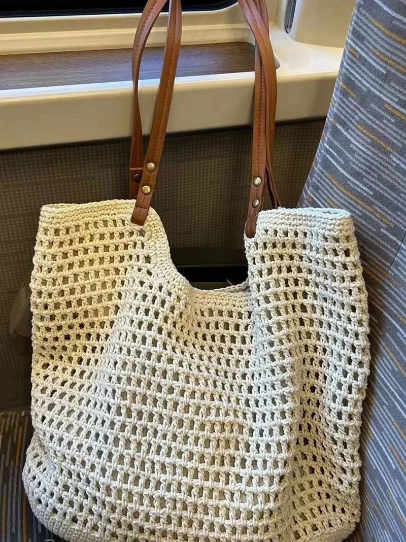 

Соломенная тканая большая сумка-тоут, женская большая сумка, новая модная сумка-ведро на плечо, пляжная сумка на берегу моря