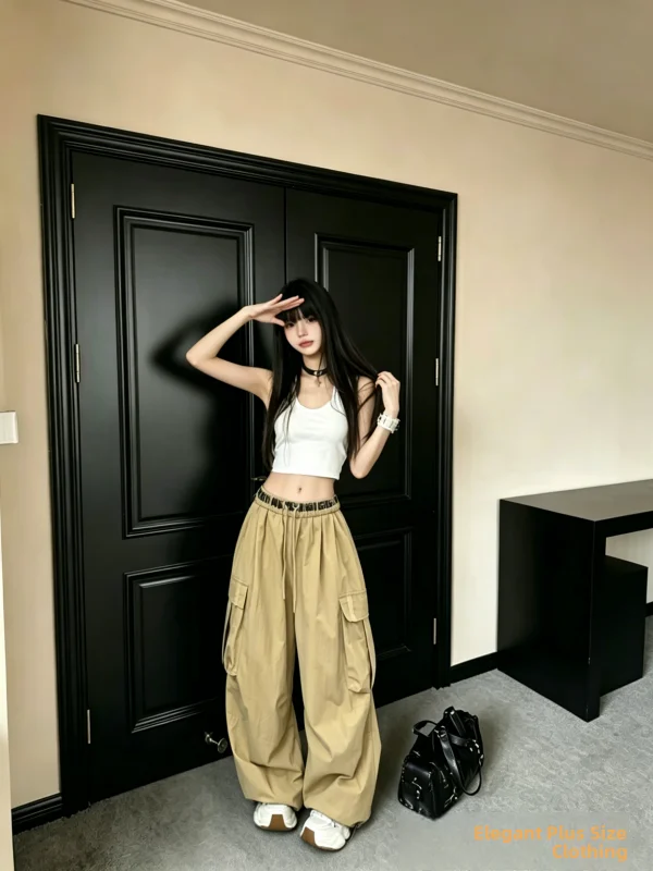 High Waist American Street Style Casual Pants Women Summer New Loose Slim Wide Leg Pants Knife  Pants Fashionable Versatile