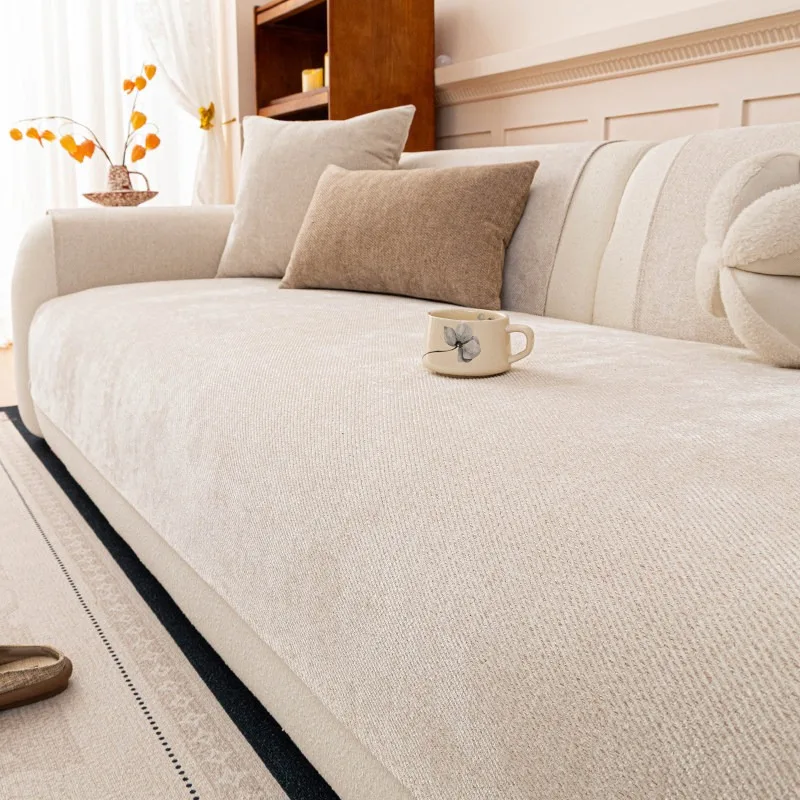 Minimalistischer Twill-Chenille Sofabezug, Garngefärbter Hochwertiger Couchbezug für Alle Jahreszeiten Wohnzimmer Sofatuch Haustierfreundlich