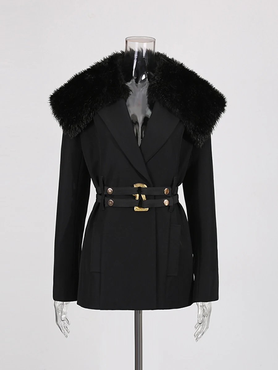 CHICEVER 블랙 스플 라이스 새시 자켓 여성 옷깃 긴 소매 느슨한 streetwear 여성 자켓 가을 패션 새로운 스타일 의류