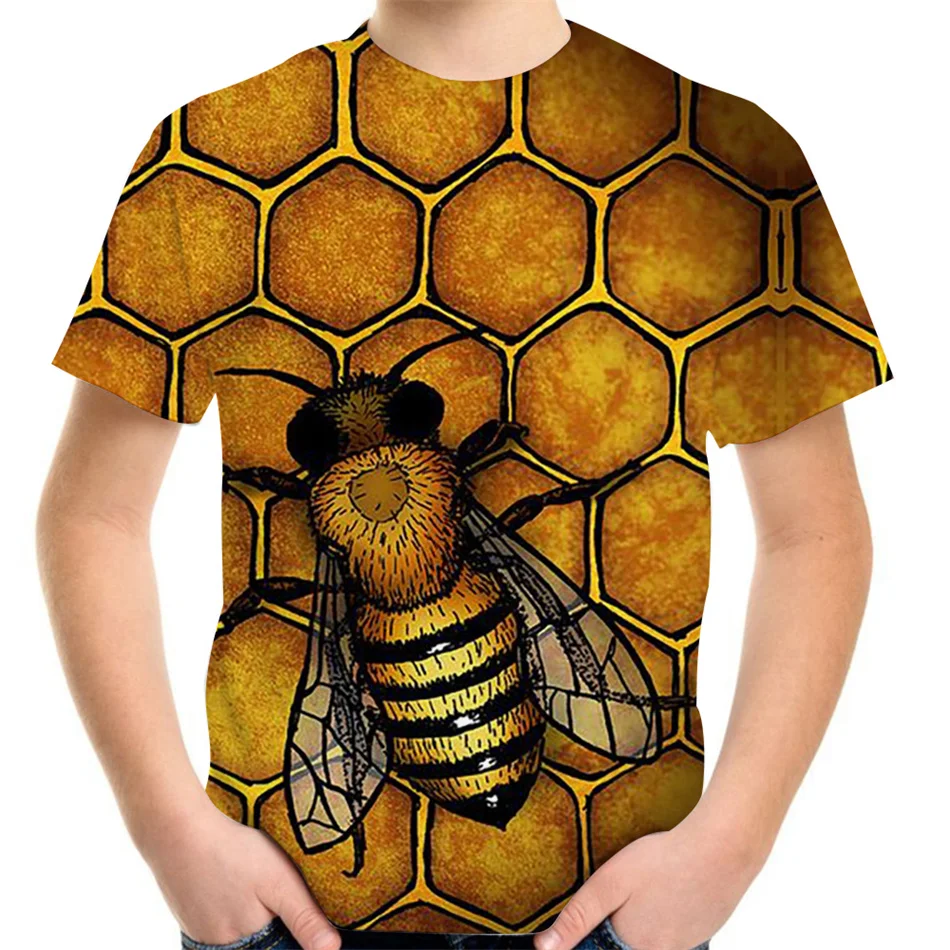 

Animal Little Bees Tshirts For Boys Girls Honeycomb Graphic Print Kids Clothes T Shirt Summer 4-20Y Teen Children Cool T-Shirts