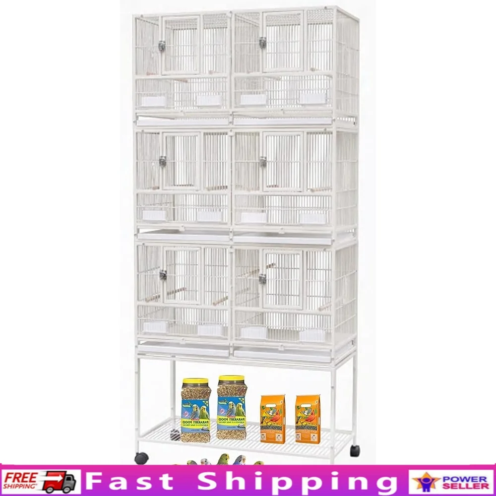 

Double Breeding Bird Cage Rolling Aviary Stacker Center Divided Canaries Cockatiels Lovebirds with Feeder Cups Perches Easy