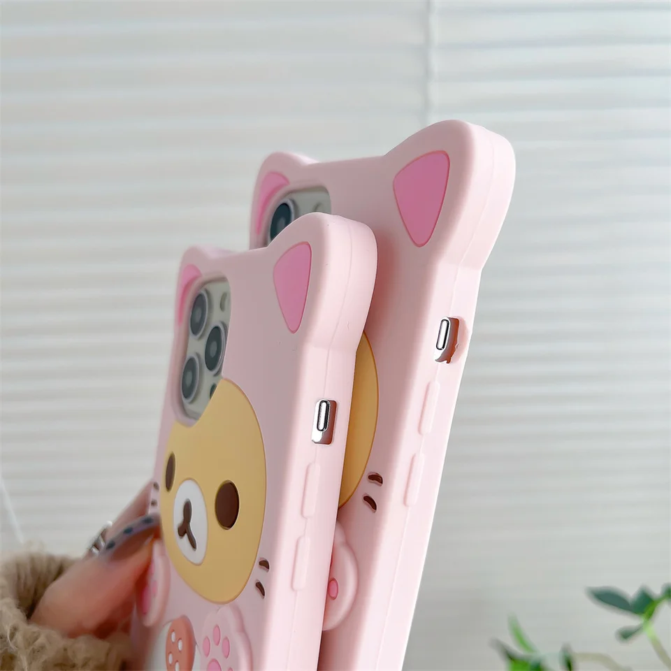 Funda de silicona suave con diseño de oso Rilakkuma para iPhone 17 Pro Max 16 15 14 13 12 Mini 11 Pro Max Xs XR 6 7 8 Plus SE, cubierta Kawaii de gato 6