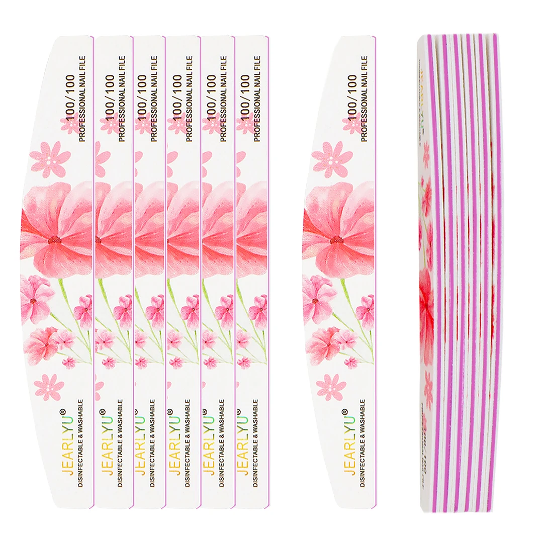5/10/50Pcs Lots Nail Art Sanding Sandpaper Washable Nail File Semilune Buffing Curved Professional Manicure Tools Grit100/100