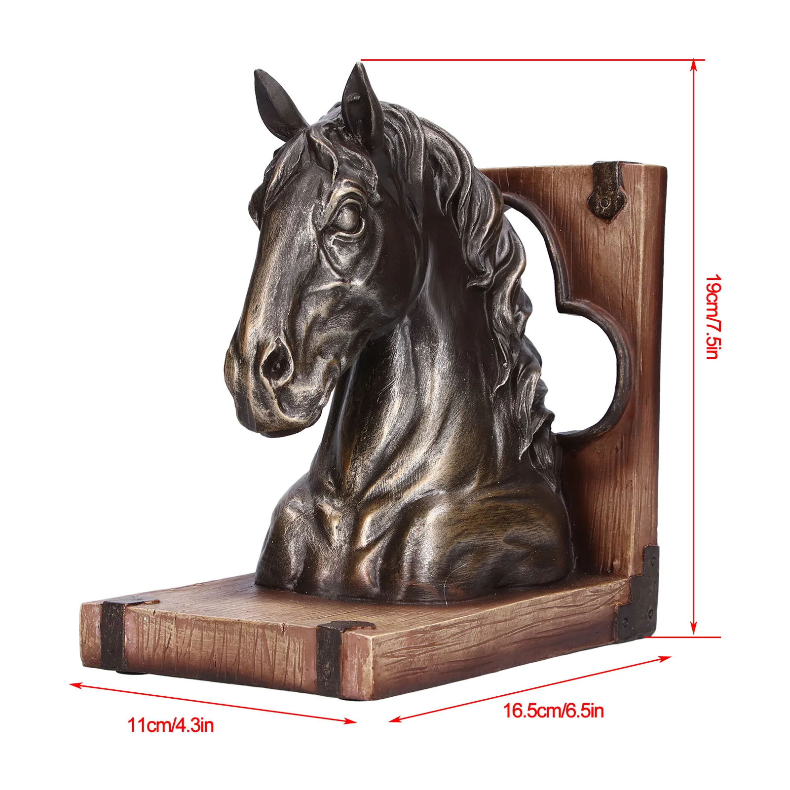 Multifunctional Bronze Horse Head Sculpture Resin Horses Bookends For Home Office Living Room