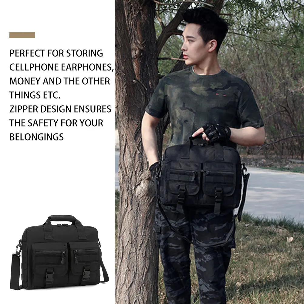 

Black Nylon Computer Briefcase Portable Lightweight Multi-Function Messenger Bag Zipper Design Shoulder Bag Man