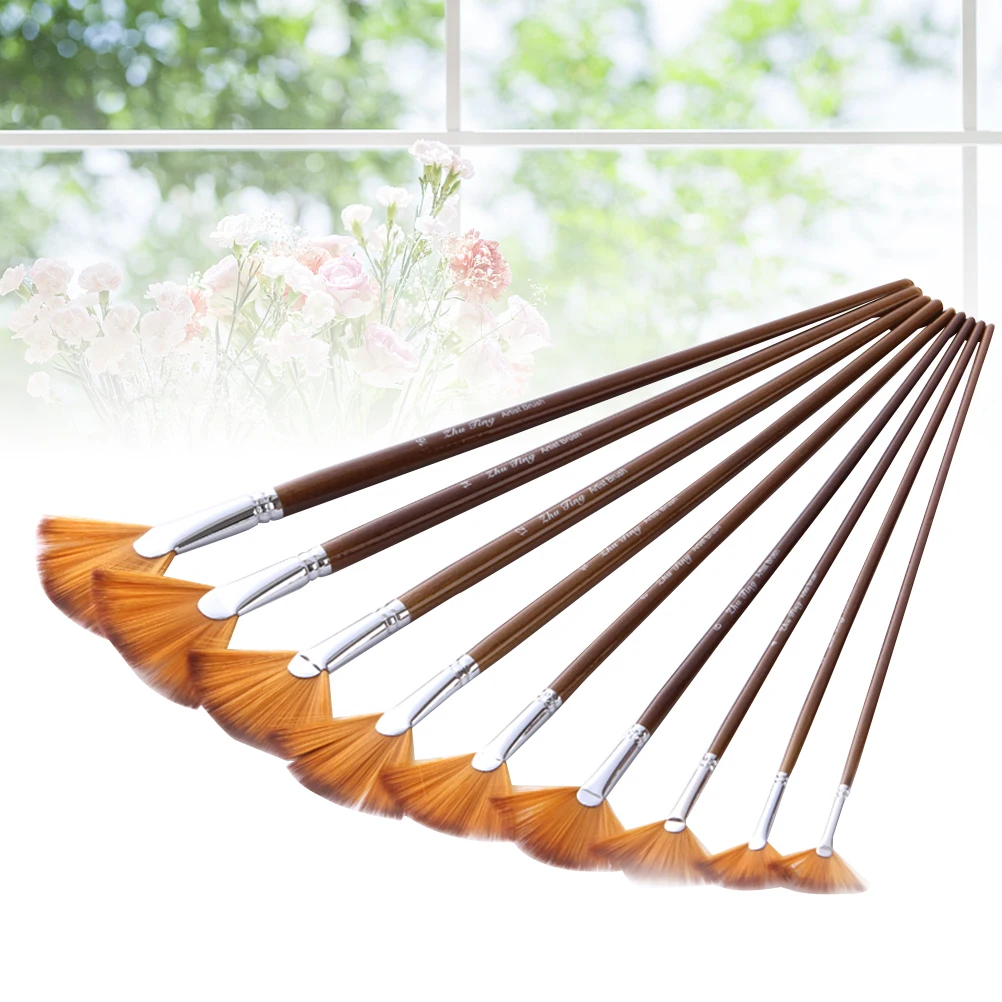 

9 Pcs Two-color Nylon Brushes Durable Fan Shaped Set for Acrylic Oil Watercolor Painting Art Supplies Beginner Professional