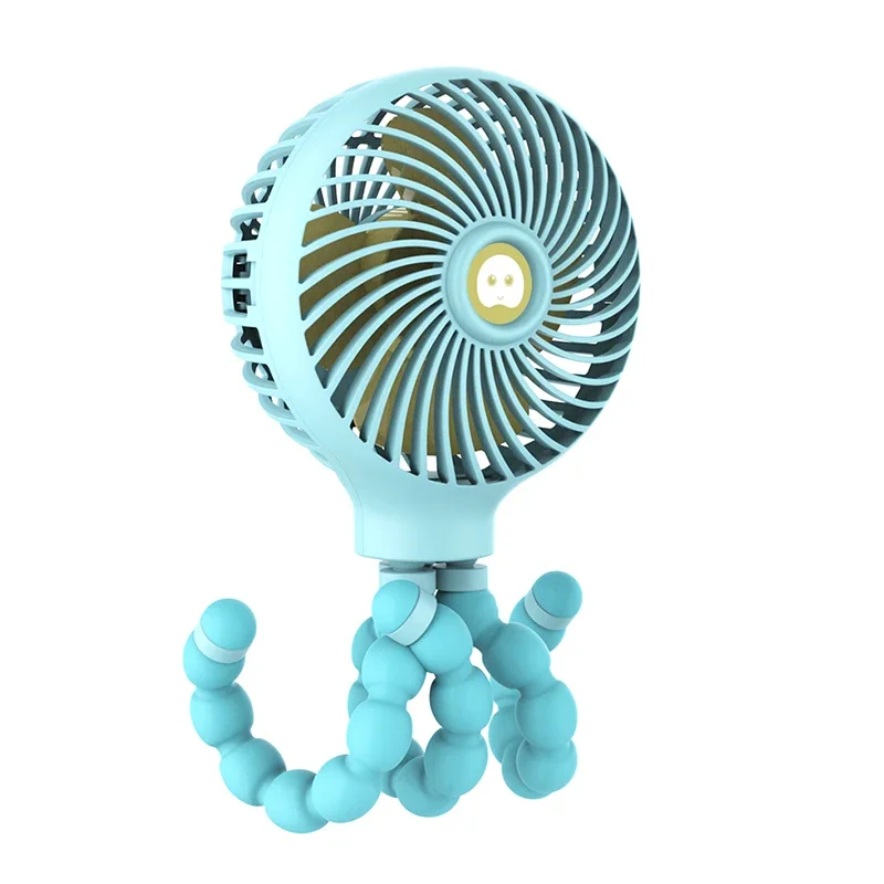 New Octopus baby stroller bed head dormitory fan deformation folding charging mini portable handheld fan mute wind mini fan