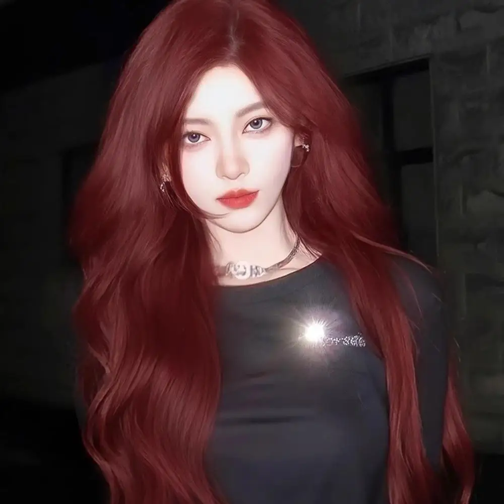 شعر مستعار اصطناعي أحمر للنساء ، شعر مستعار لوليتا طويل ، شعر مجعد في منتصف القسم ، رقيق طبيعي ، مقاوم للحرارة ، ارتداء يومي ، غطاء رأس كامل