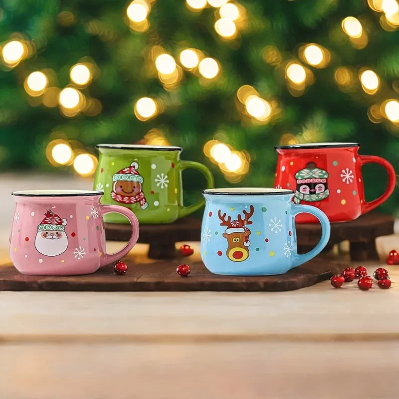 Christmas Ceramic Mug Cartoon Santa Elk Bear Penguin Pattern Coffee Cup Dessert Breakfast Milk Mugs New Year Xmas Decor Gifts