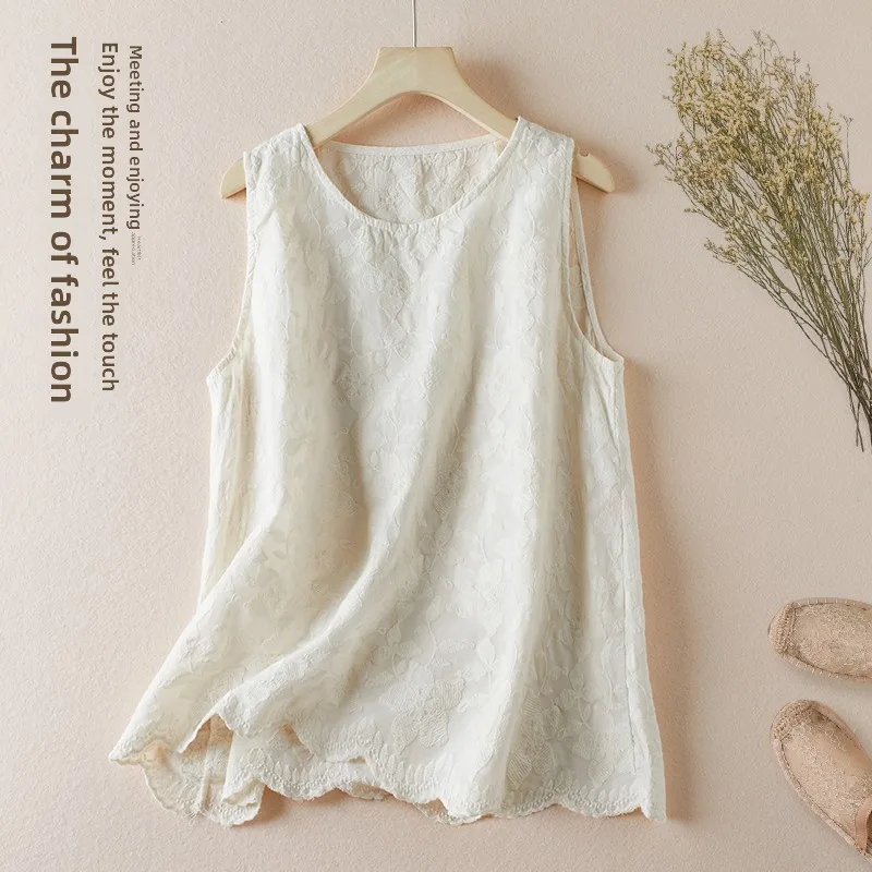 

Корейский свободный повседневный милый топ из чистого хлопка с вышивкой в стиле ретро для поездок на работу, летняя женская футболка