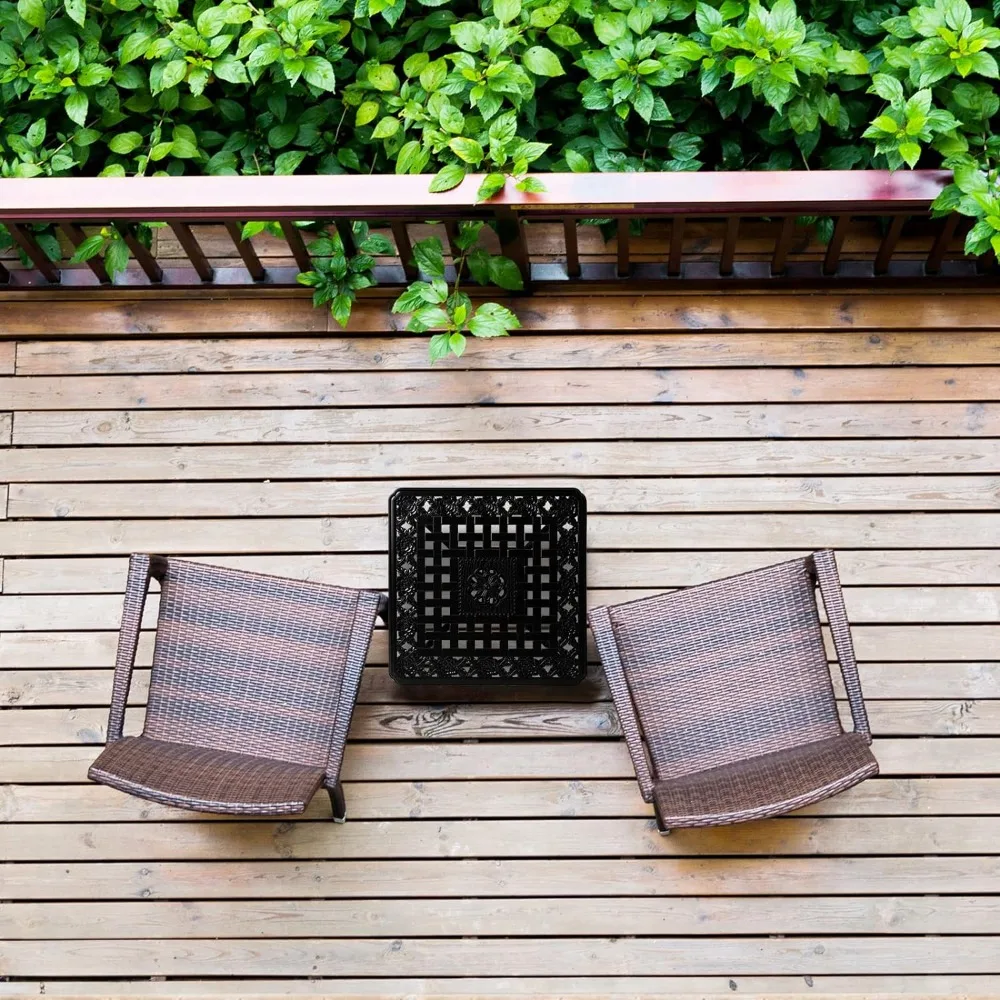 Cast Aluminum Outdoor Side Table,Anti-Rust Outdoor End Table,Patio Coffee Bistro Table Indoor,Garden,Porch,Balcony(Square Black)