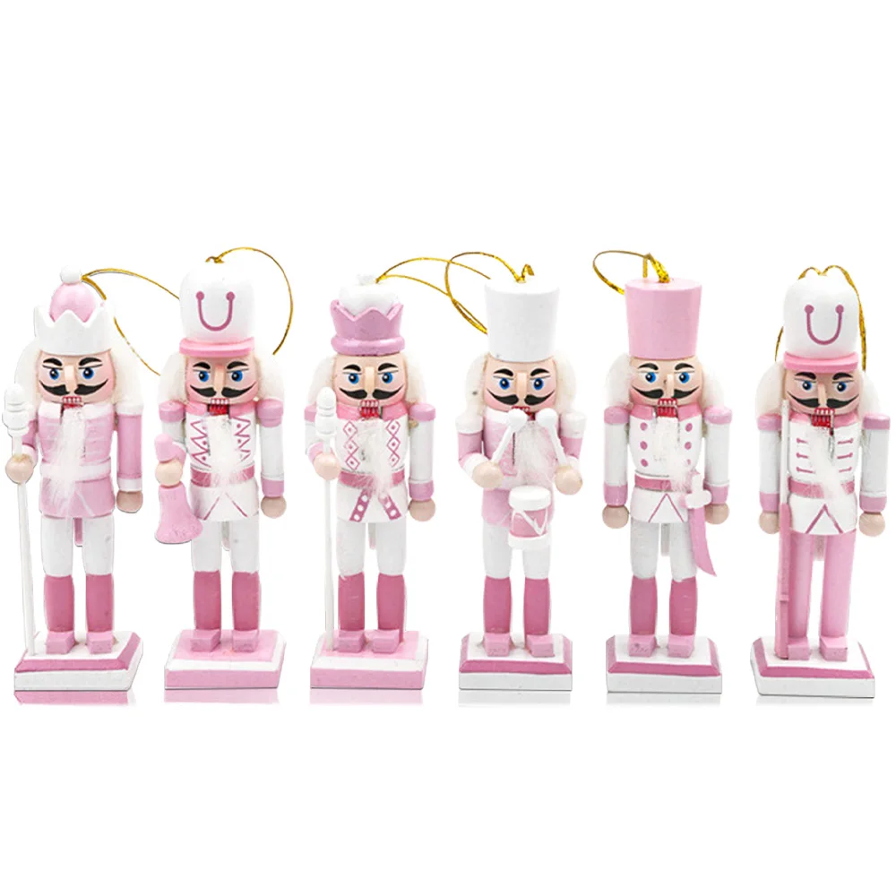 12CM Christmas Nutcracker 6Pcs wreath pink and white puppet soldier Creative home Christmas decoration small gift puppet pendant