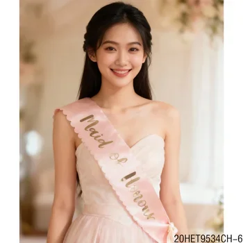 PESENAR Light Pink Polyester Wavy Maid of Honour Ribbon with Delicate Edge for Women's Bachelor Party