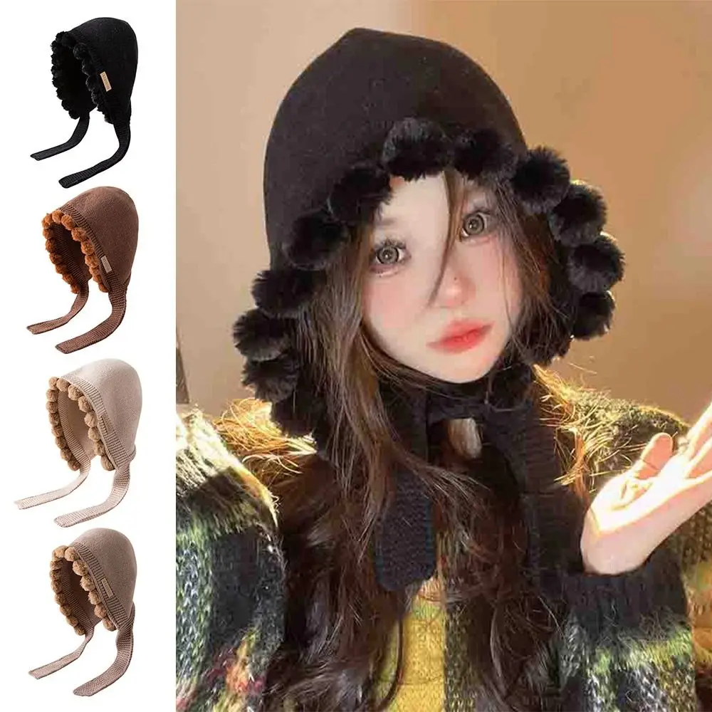 New Design Bucket Knitted Hat Multicolor Warm Plush Ear Hat Windproof Casual Windproof Ear Protection Cap Outdoor