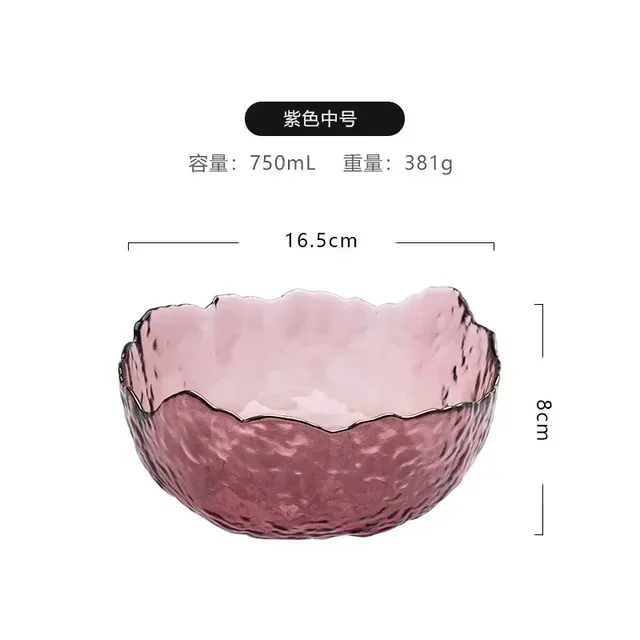 Irregular Gold Inlay Glass Salad Bowl Fruit Rice Serving Bowls Food Storage Container Lunch Bento Box Decoration Tableware