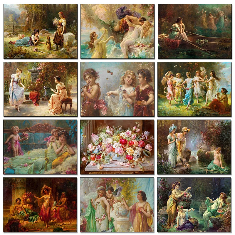 Vintage Renaissance Aesthetic Hans Zatzka Reproduction Canvas Painting And Prints Noble Lady in The Garden Poster Wall Art De