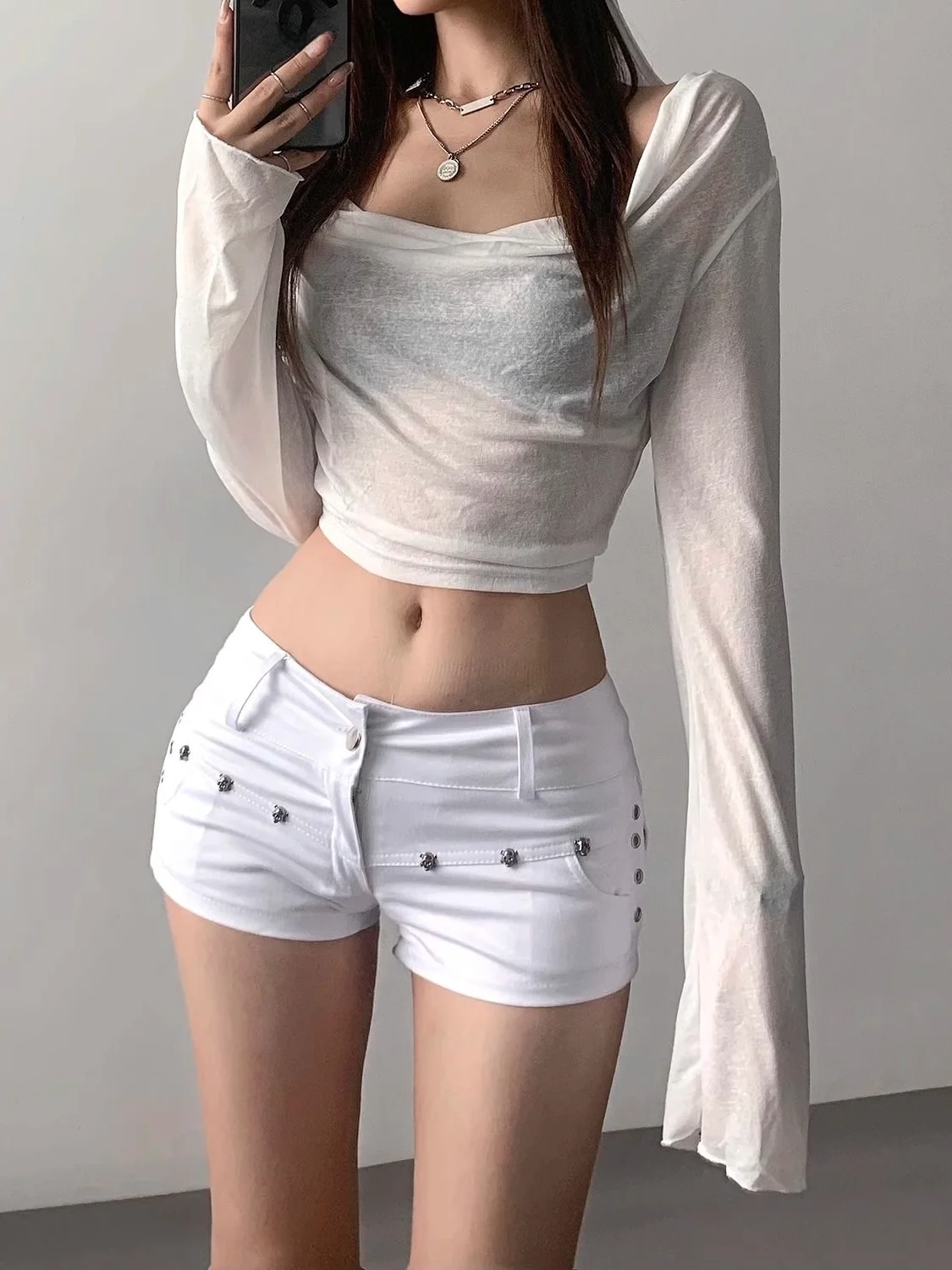 Celana Denim Pinggang Rendah Y2K Dance Bla Rivet Musim Panas Super Elastis Pelangsing Trendi Katun Stretch Denim
