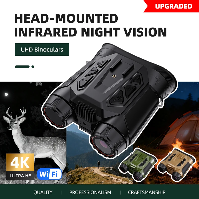 

【New】UHD Head-Mounted Infrared Night Vision Binoculars 4K WIFI Digital Telescope Camera for Hunting Camping with 16X Zoom 48MP