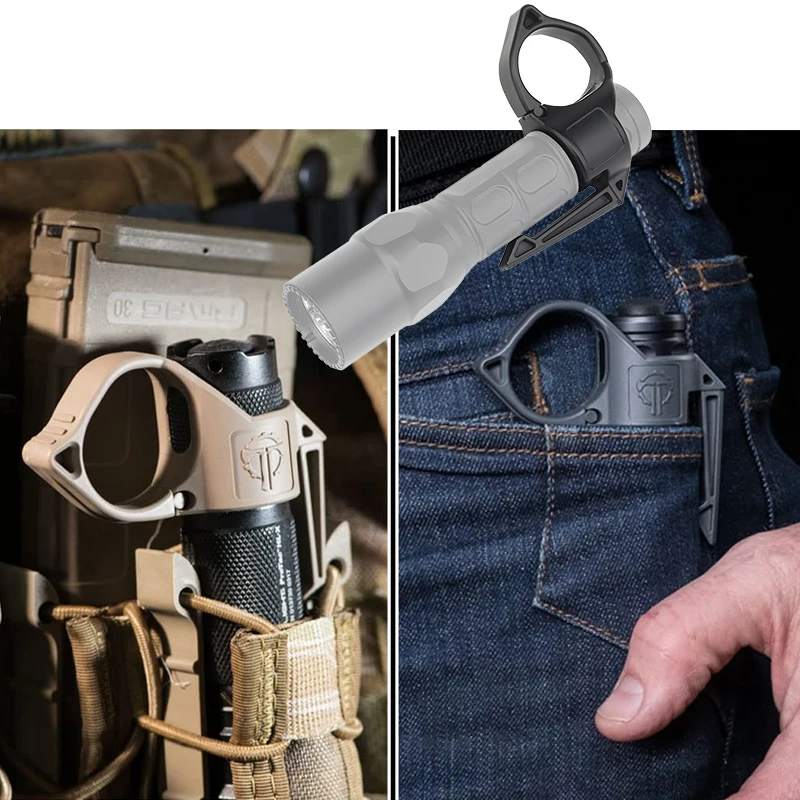 Flashlight Ring Grip Anti-slip Finger Ring Flashlight Adapter Holder Compatible Pocket Clip Multifunction Outdoor Portable