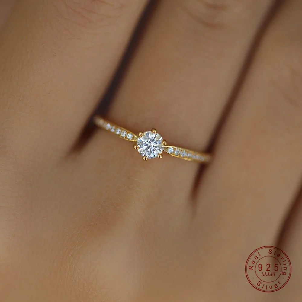 925 Sterling Silver Plated 14K Gold Shining Zircon Ring dla kobiet Wykwintna biżuteria ślubna o temperamencie