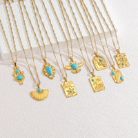 Vintage Gold Color Turquoise Pendant Necklaces for Women Boho Retro Multiple Styles Animal Flower Charm Statement Jewelry Gift