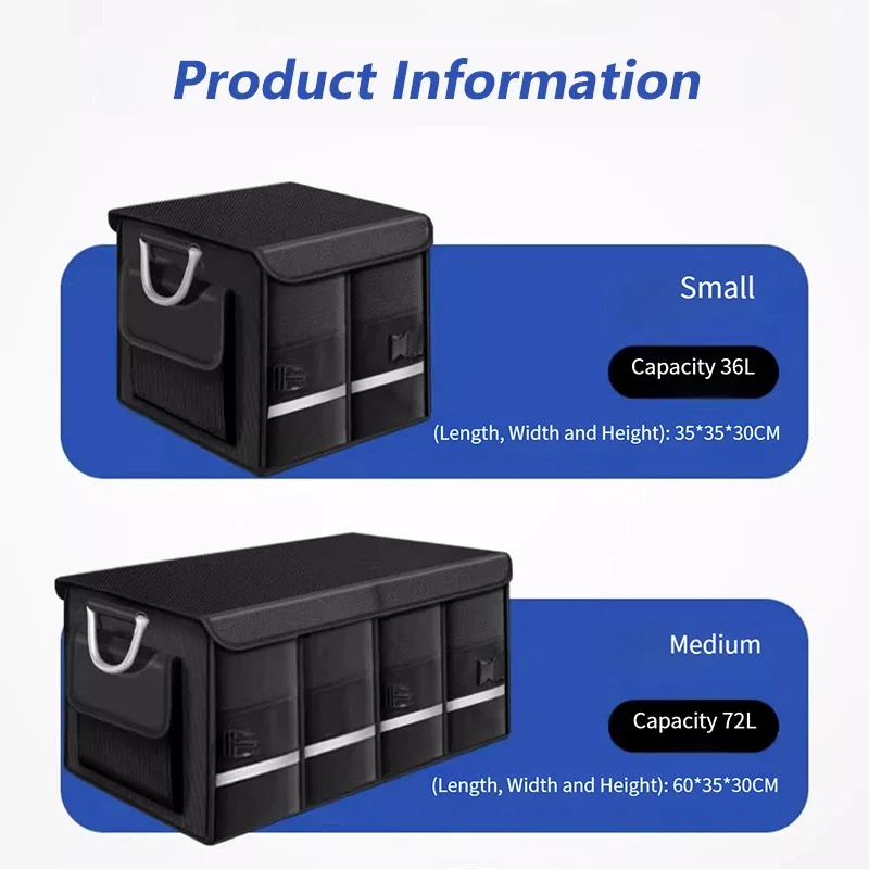 الثقيلة 72L جذع المنظم للسيارة سعة كبيرة صندوق تخزين قابل للطي عالية الكثافة أكسفورد القماش مقاوم للماء منظم السيارة