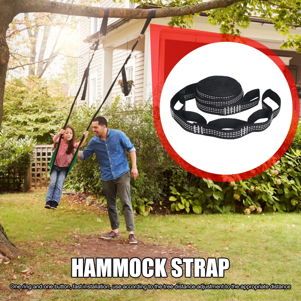 2Pcs Hammock Straps Special Reinforced Polyester Straps 5 Ring High Load-Bearing Barbed Black Outdoor Camping Hammock Straps