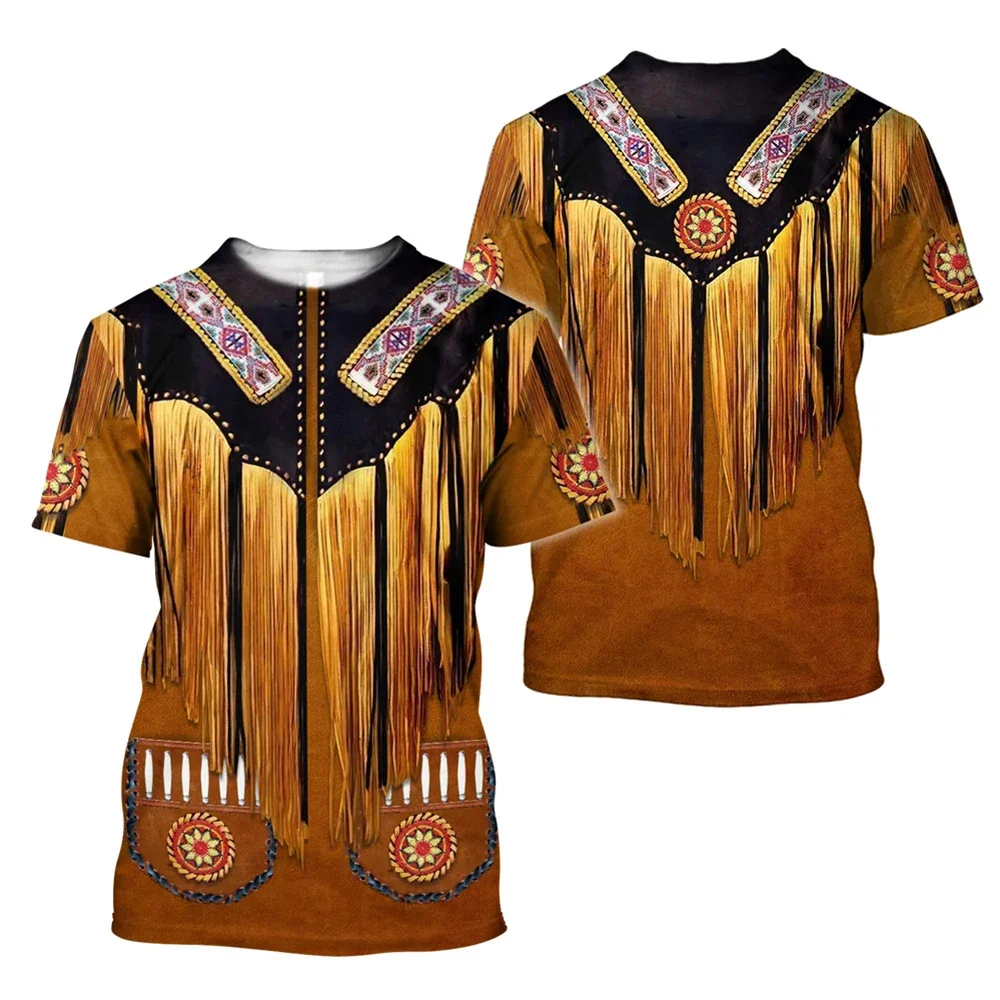 HX Fashion Retro T-shirt Tribal Pattern Tassel 3D Printed Tees Short Sleeve Shirts Hip Hop Tops Casual T Shirts Dropshipping