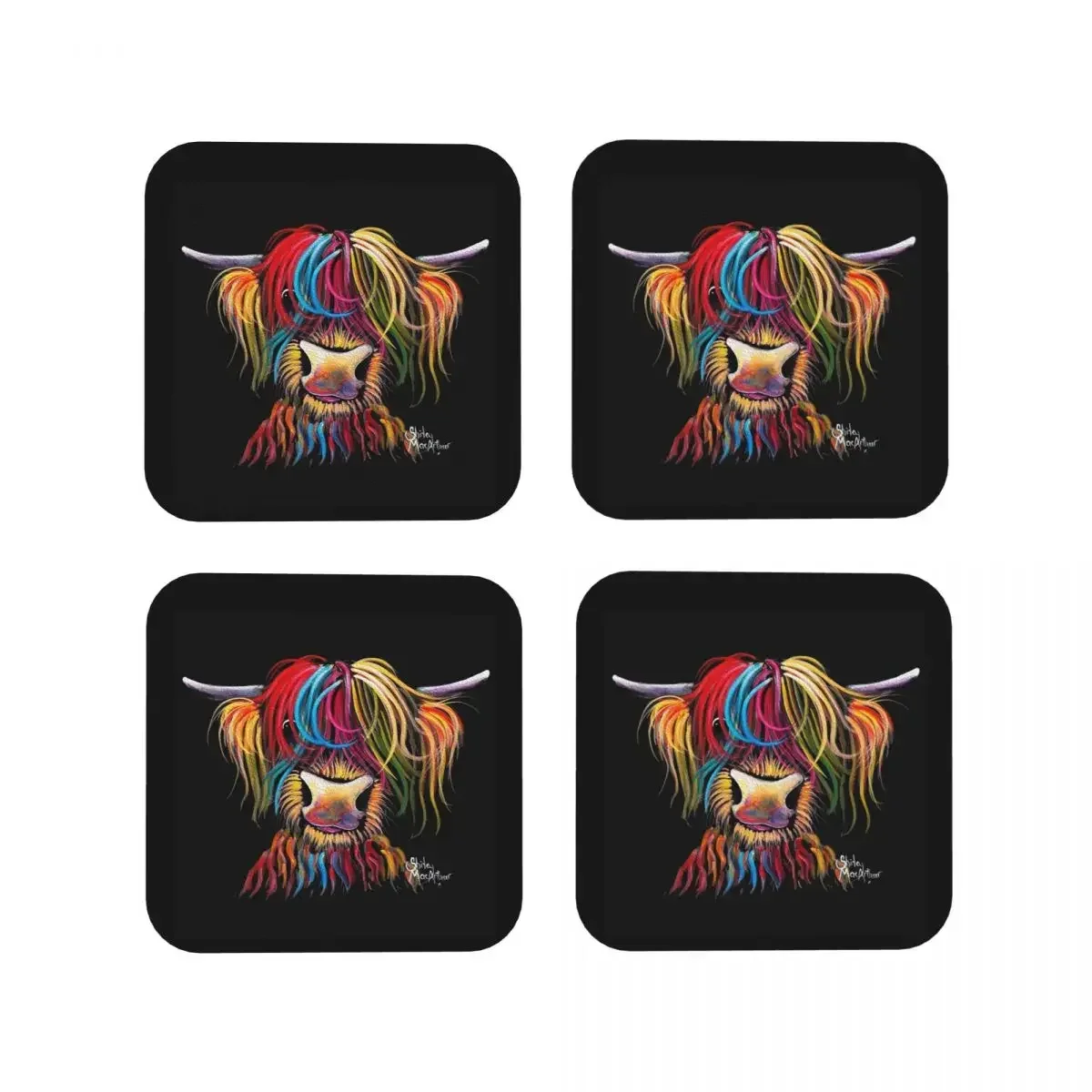 Scottish Highland Cows Coasters Kitchen Placemats Non-slip Insulation Cup Coffee Mats For Decor Home Tableware Pads Set of 4