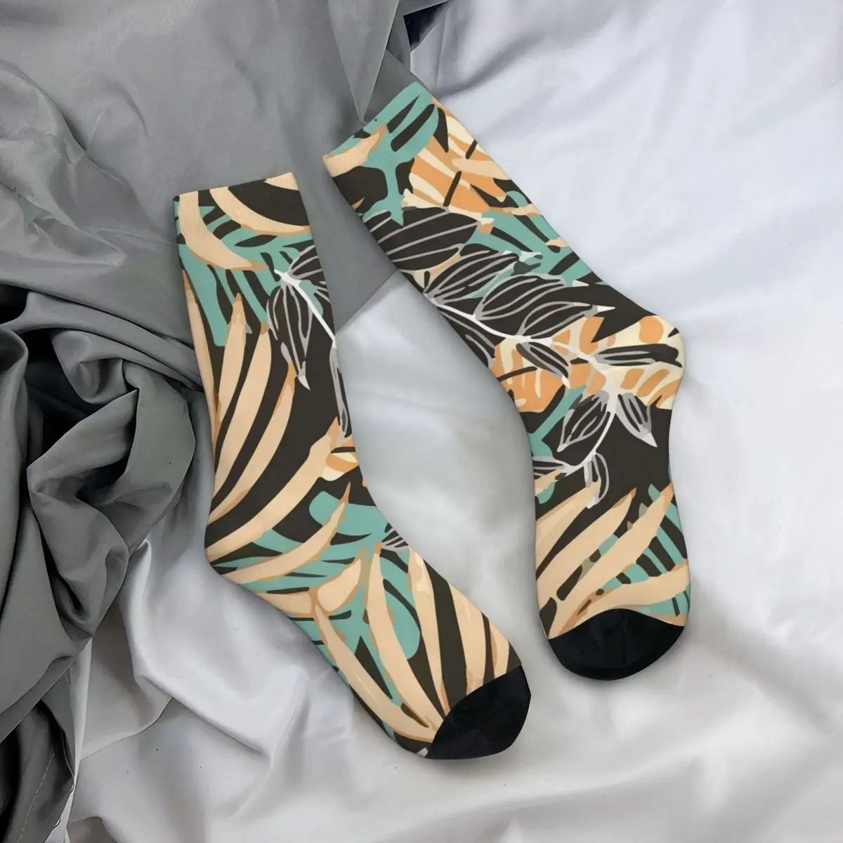 Meias estampadas de plantas tropicais outono folhas coloridas meias na moda meninas meias respiráveis personalizadas ciclismo meias antiderrapantes