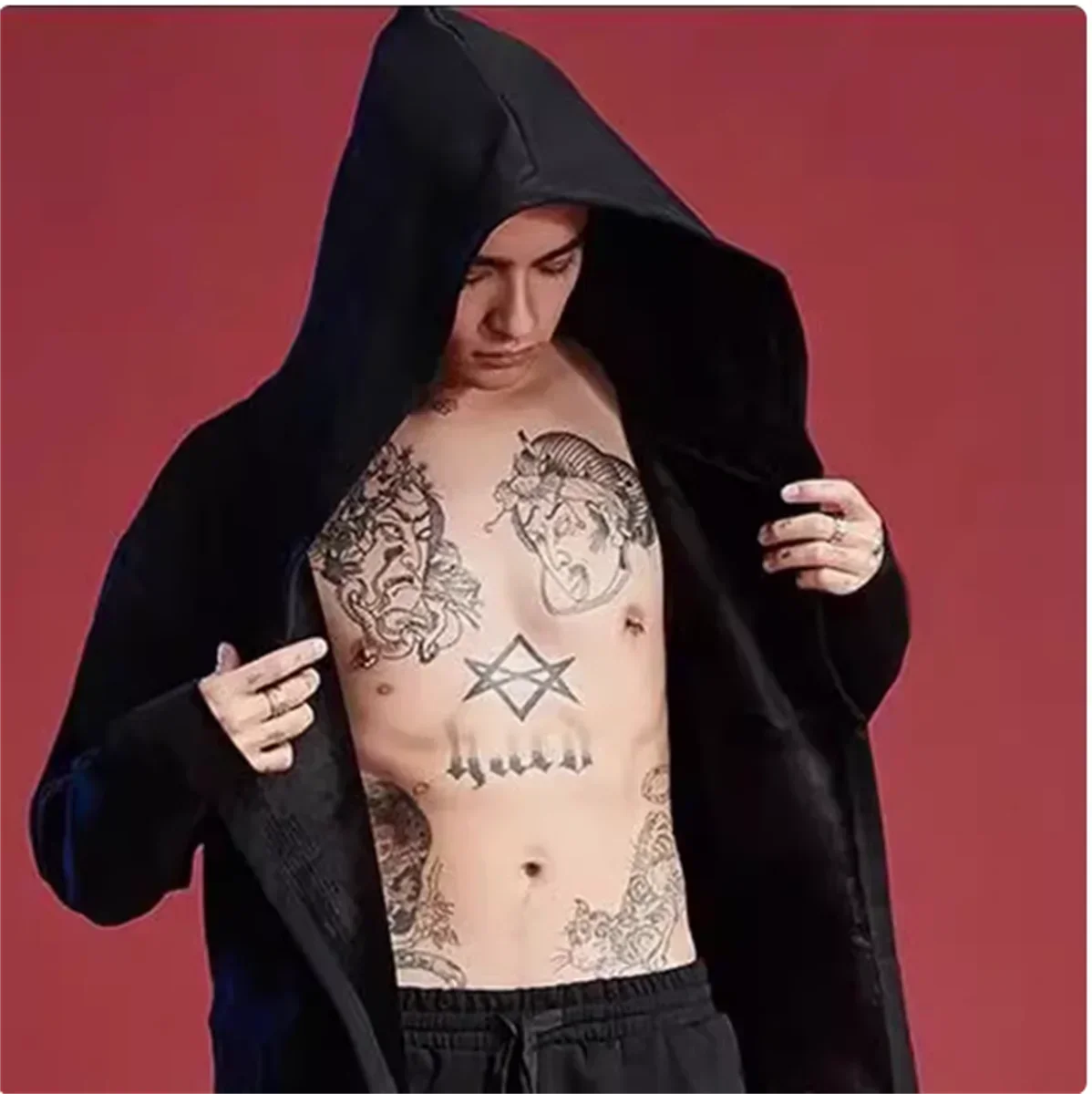 

2025 Dark medium long windbreaker men's spring and summer casual robe